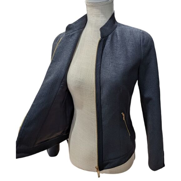 NWOT Badgley Mischka Women's Navy Blue & Gold Full Zip Jacket Size 2 - Picture 8 of 12